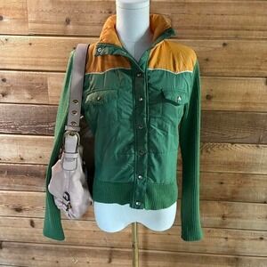 Y2K Wet seal Green and yellow Merrell button up jacket with hood